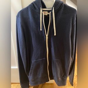 Faherty Brand Men’s Navy Reverse Fleece Zip-Up Hooded Sweatshirt New w/out Tag S